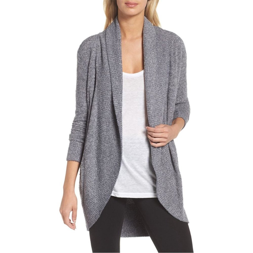 Barefoot Dreams CozyChic Lite Circle Cardigan Sweater Long Sleeve Gray Medium